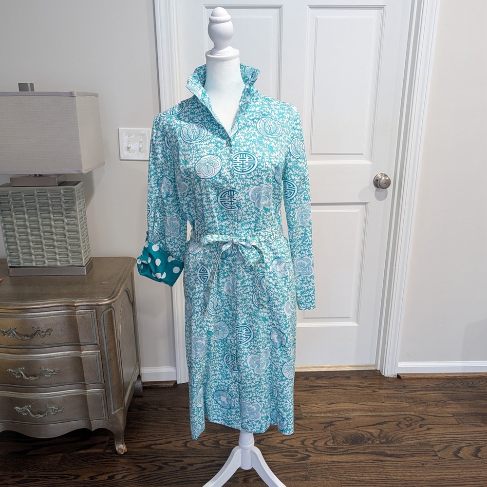 PATTY KIM Turquoise and White Polka Dot Dress